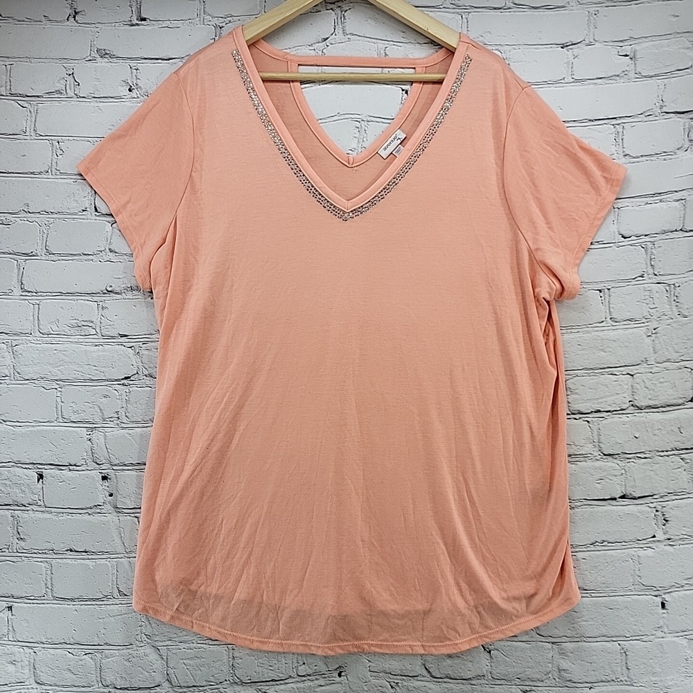 Avenue Top Plus Size 22/24 Peach Rhinestones